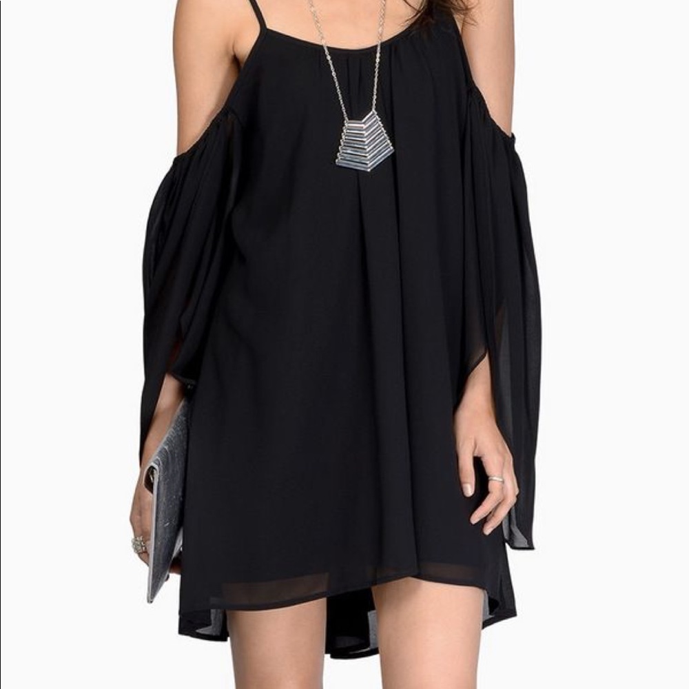 Black Chiffon Cold Shoulder Dress (Size Small)